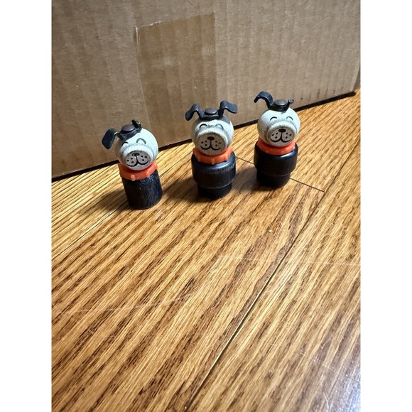 Fisher-Price Other - Fisher Price Little People Dog Black White Red Collar Vintage Wood Wooden